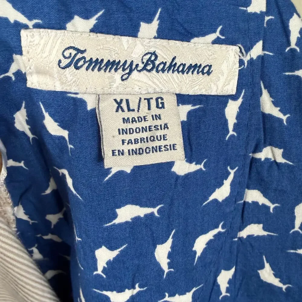 Tommy Bahama Men’s XL Drawstring Pants Cotton Stretch Gray Striped Casual EUC